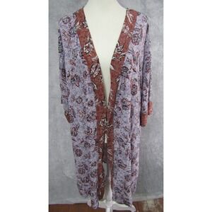 Maurices Womens Kimono Cardigan Purple Floral Print 2X Lightweight Rayon